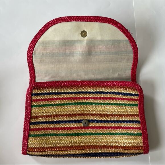 Vintage 1980s Rattan Envelope Clutch Large Rainbow Stripe Made in Hong Kong GUC - Picture 7 of 8